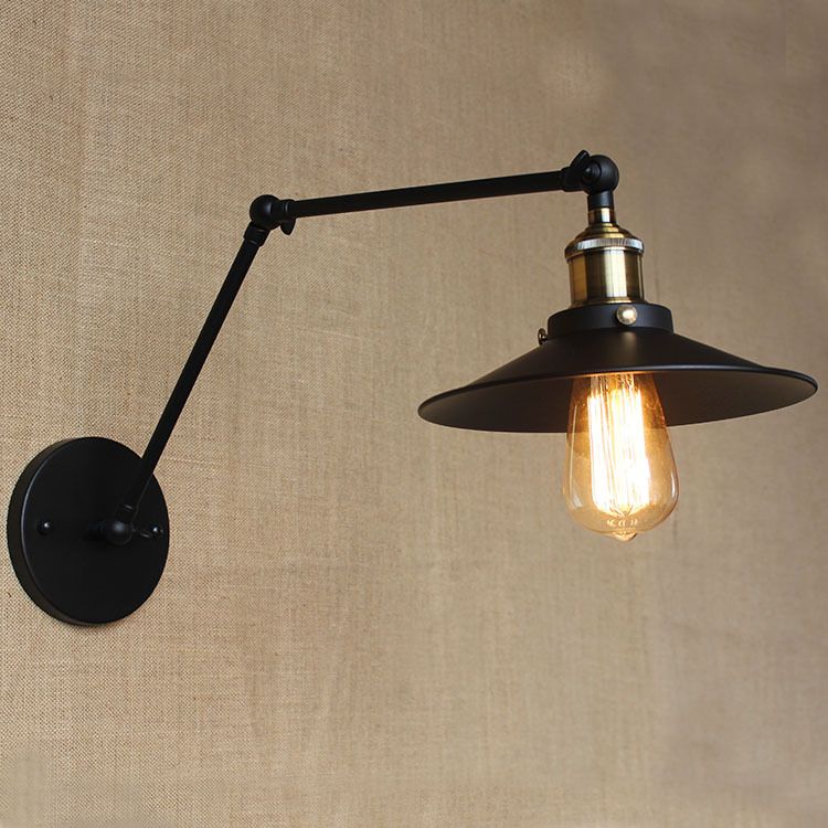 Industrielle Scheune Schwung Arm Saftleuchten Metall 1-Licht-Wandlampe in Chrom und Schwarz