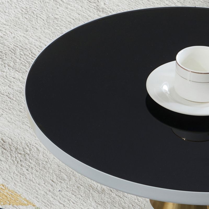 Dia 19.69" Round Black Glass Top End Table Modern Cone Shape Side Table