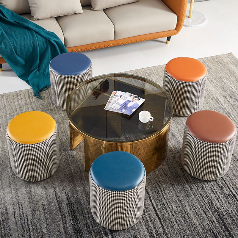 Modern Contrast Color Boucle Pouf Cylinder Shape Cotton Scratch Fool Stool Ottoman