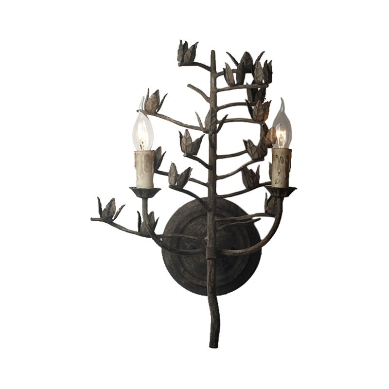 Branch Metallic Wall Mount Lamp Rustic 2 Lights Bedroom Sconce Light Fixture in Dark Gray
