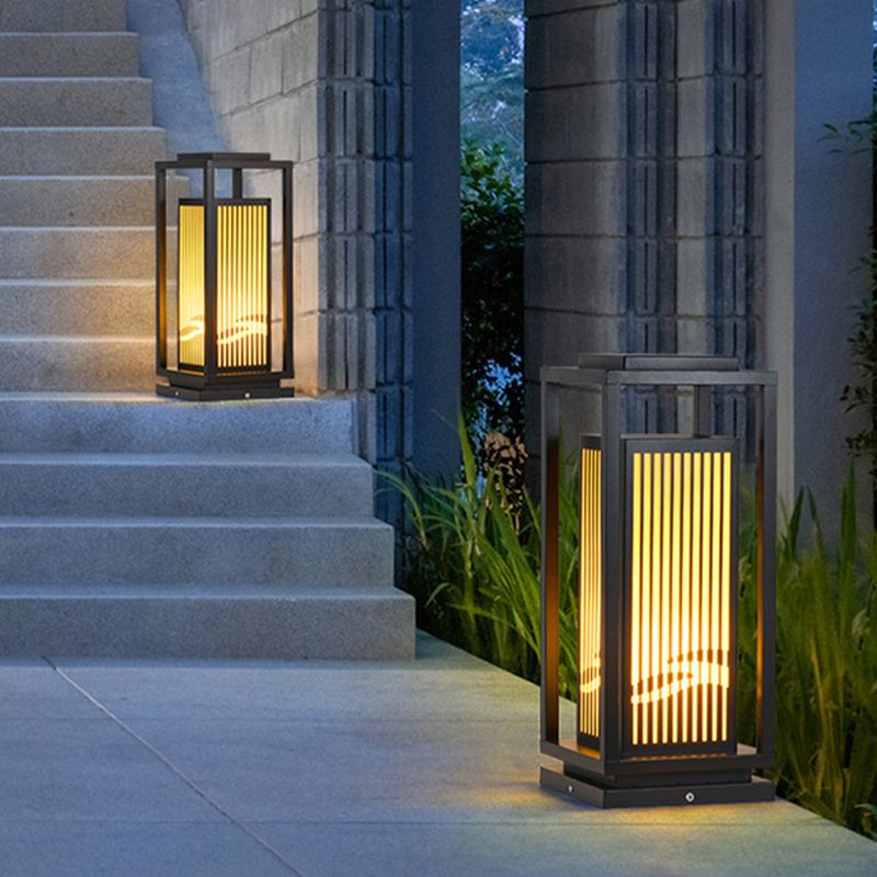 Rectangle Solar Pillar Lamp Contemporary Metal Outdoor Waterproof Light