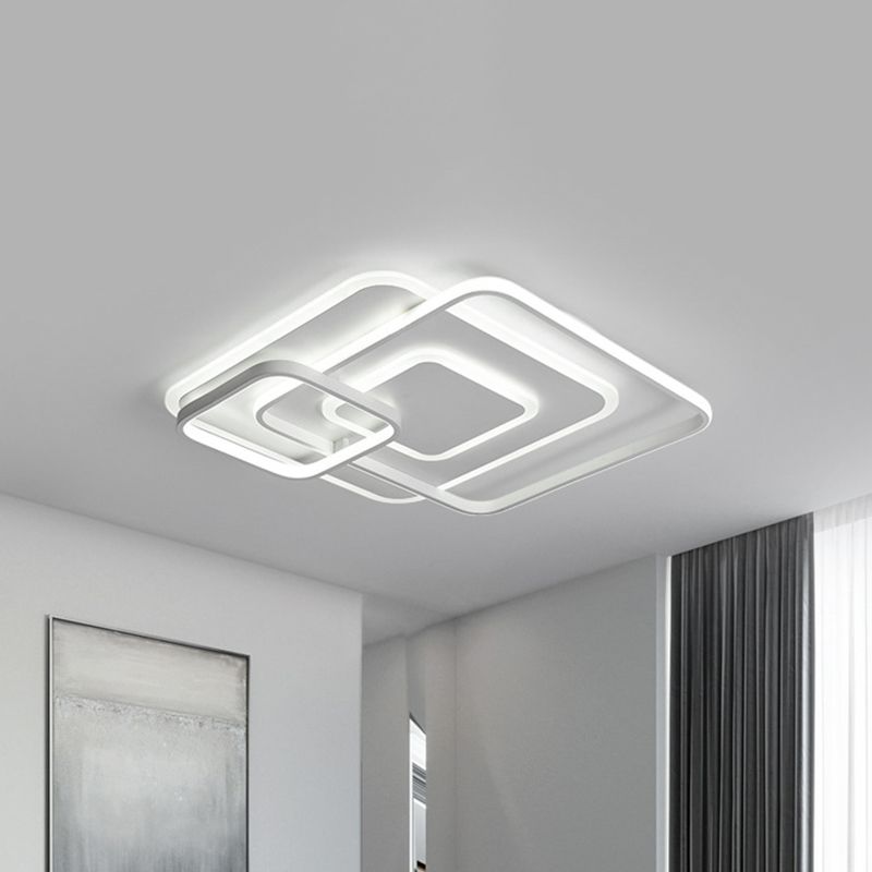 18"/21.5" W Hotel LED Flush Mount Light Modern White Close to Ceiling Lamp with Stacking Square Acrylic Frame in Warm/White Light