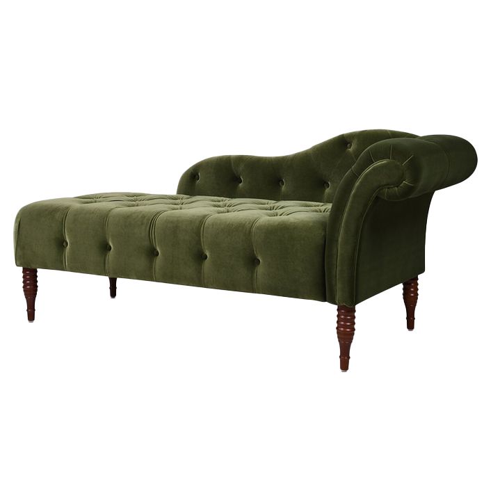 Velvet Rolled Arms Chaise Luxury Solid Wood Chaise for Living Room