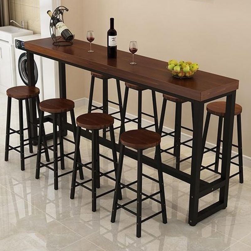 Industrial Bar Wine Table Solid Wood Top Bistro Table with Black Base