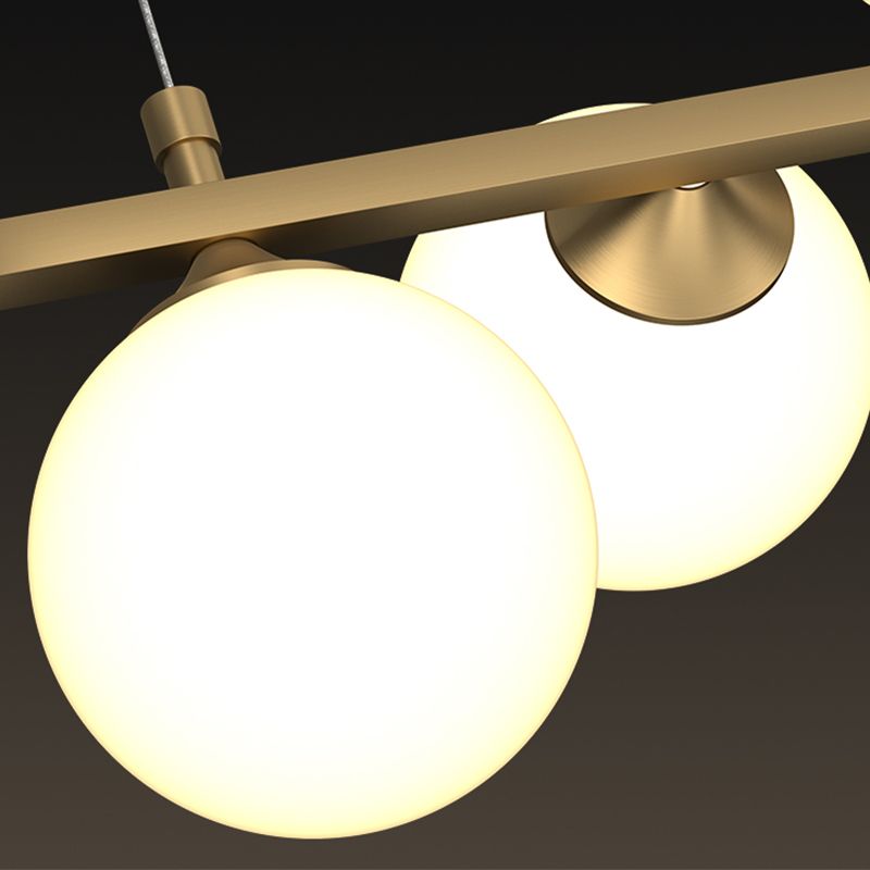 11-Light Restaurant Island Lamp Postmodern Hanging Light with Orb White Glass Shade