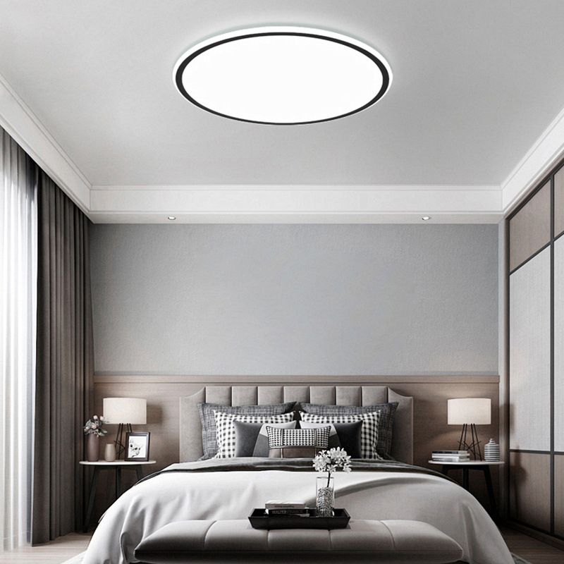 Modern Bedroom Round LED Ceiling Light Minimalist Aluminum Hallway Lighting Fixture in Black + White
