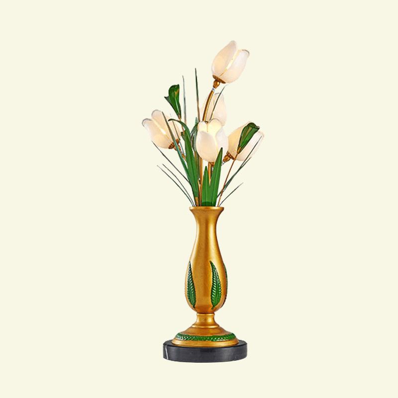 Lámpara de mesita de noche floral de jardín estadounidense 5 bombillas LEDA NIGHT MATIS LUZ en oro para sala de estar
