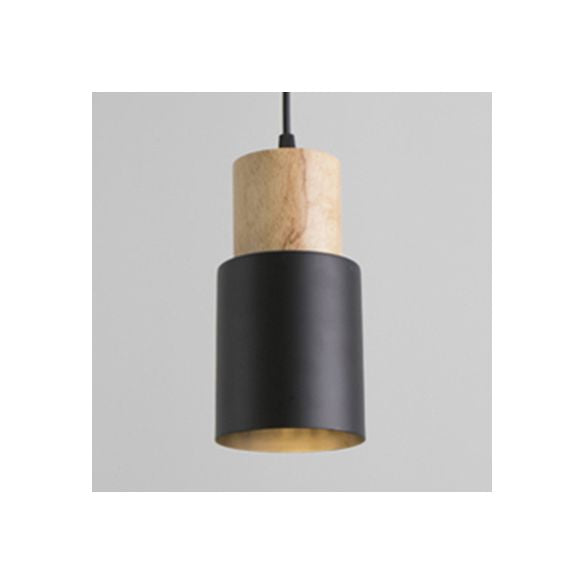 Metal & Wood Cylindrical Hanging Lamp Office Hallway 1 Light Modern Small Pendant Light