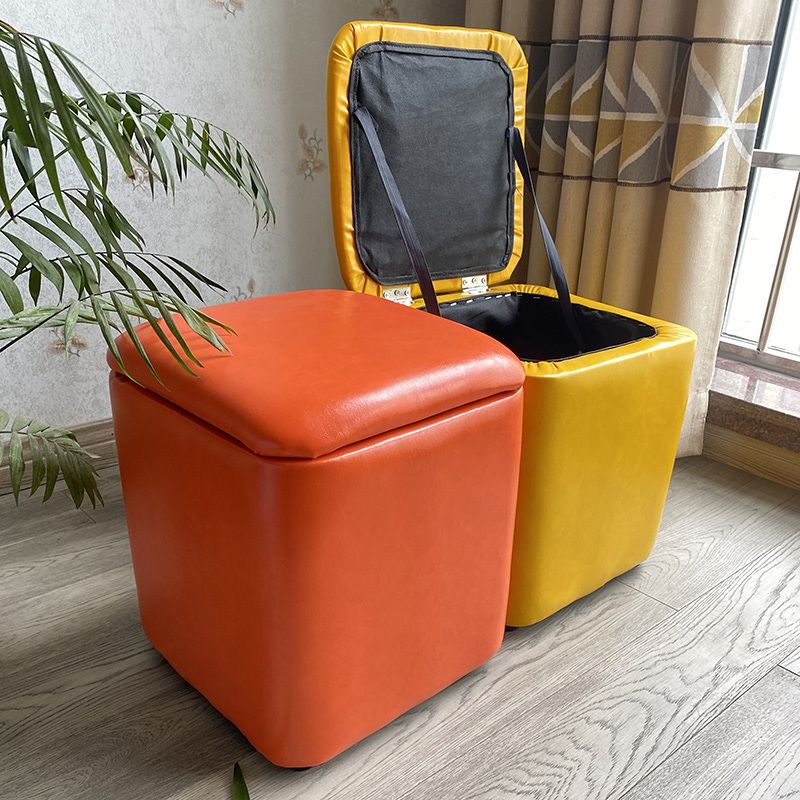 Solid Ottoman Modern Stain Resistant Faux Leather Ottoman with Storage