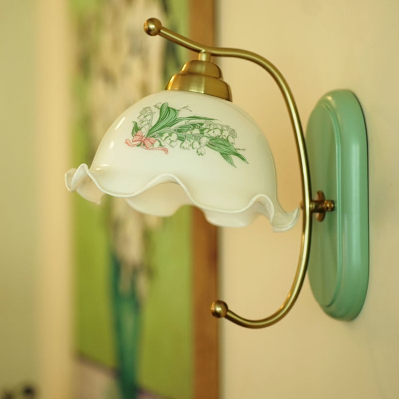 Nordic Style Wall Light Dome Shape Wall Lamp with Wooden Base for Bedroom