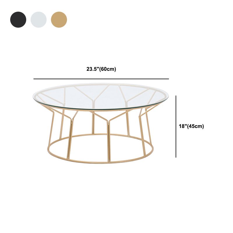 Contemporary Coffee Table with Round Glass Top and Iron Base