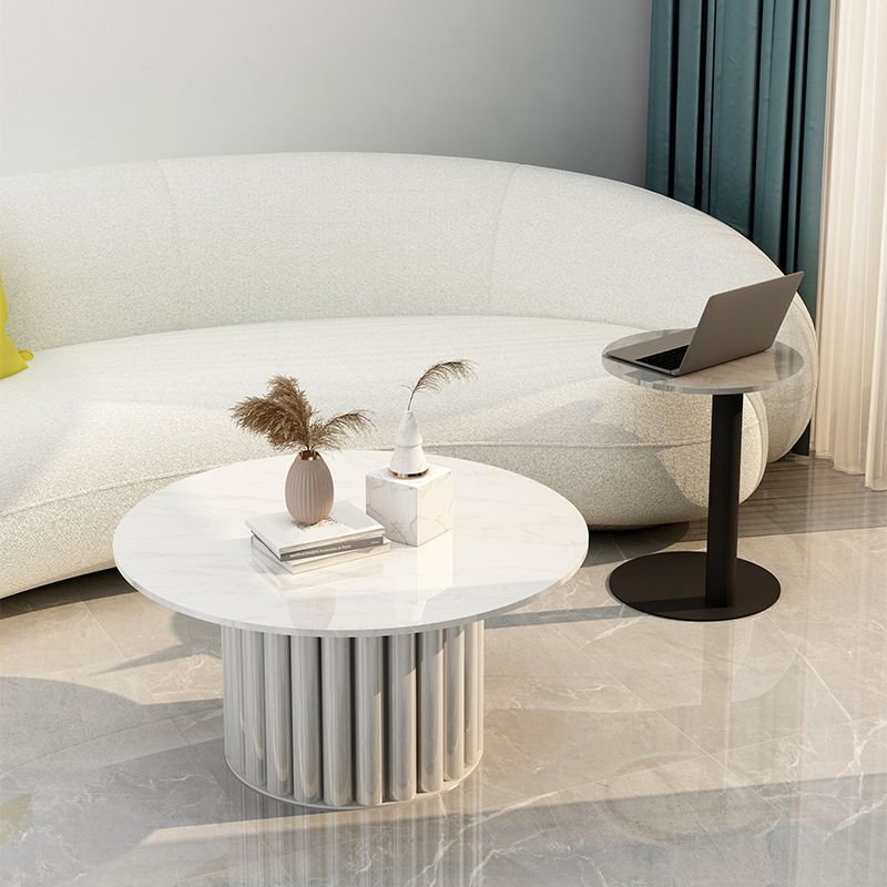Modern Stone Pedestal Cocktail Table Round Coffee Table - White/Grey