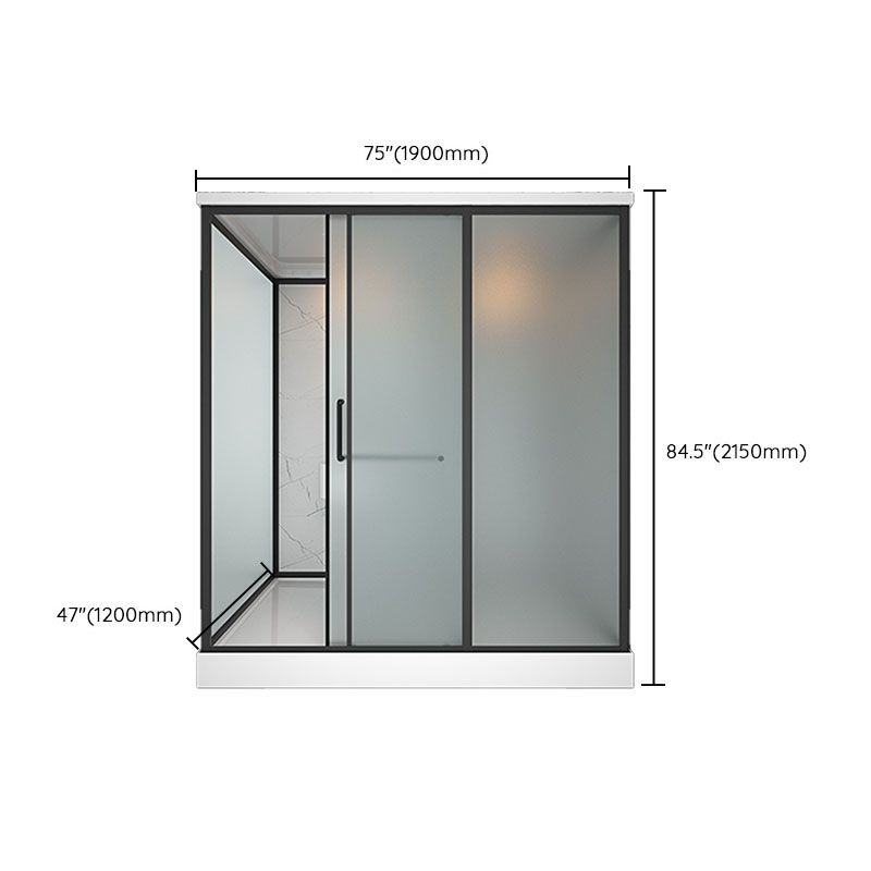 Frosted Tempered Glass Framed Shower Stall with White Base and Towel Bar