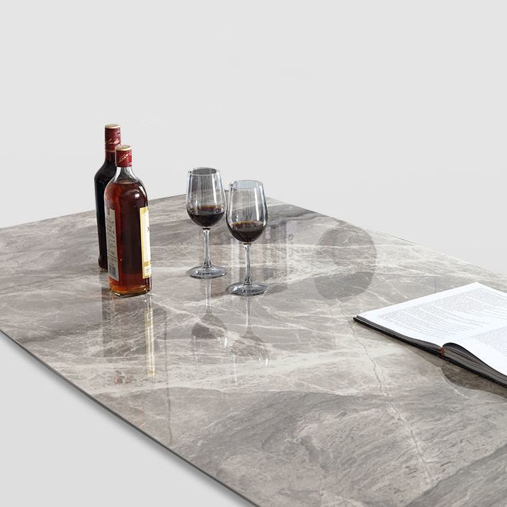 Mesa de comedor rectangular contemporánea de metal mesa de piedra sinterizada gris con patas de metal