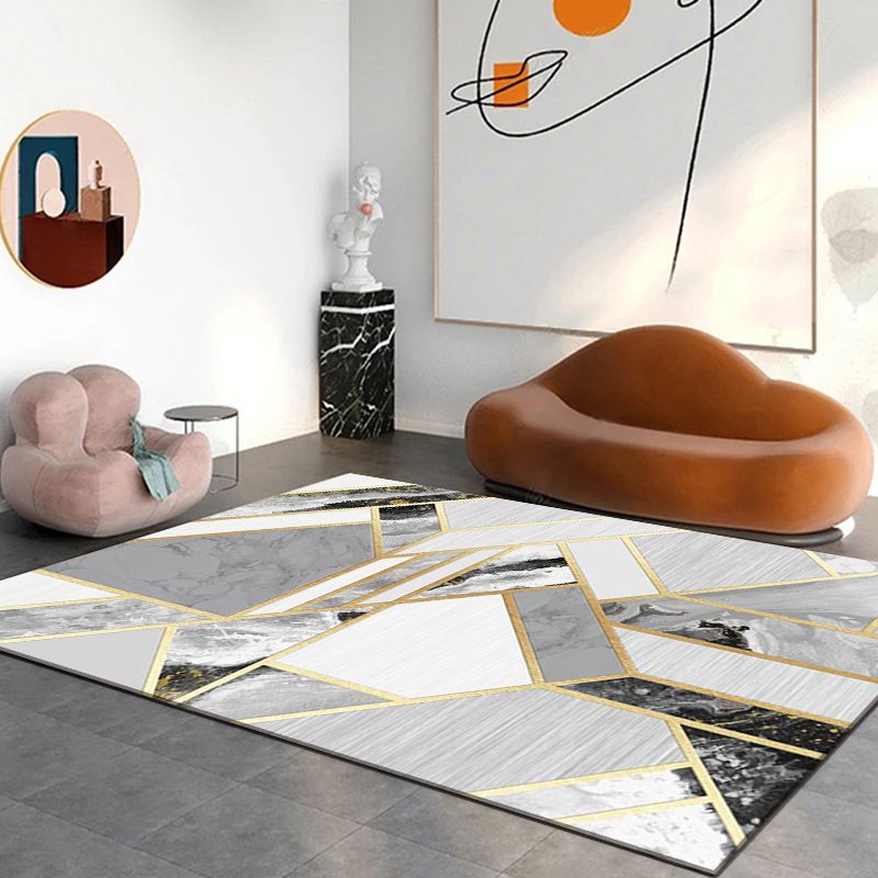 Trendy Marble Print Rug Modern Abstract Indoor Carpet Polyester Washable Carpet for Living Room