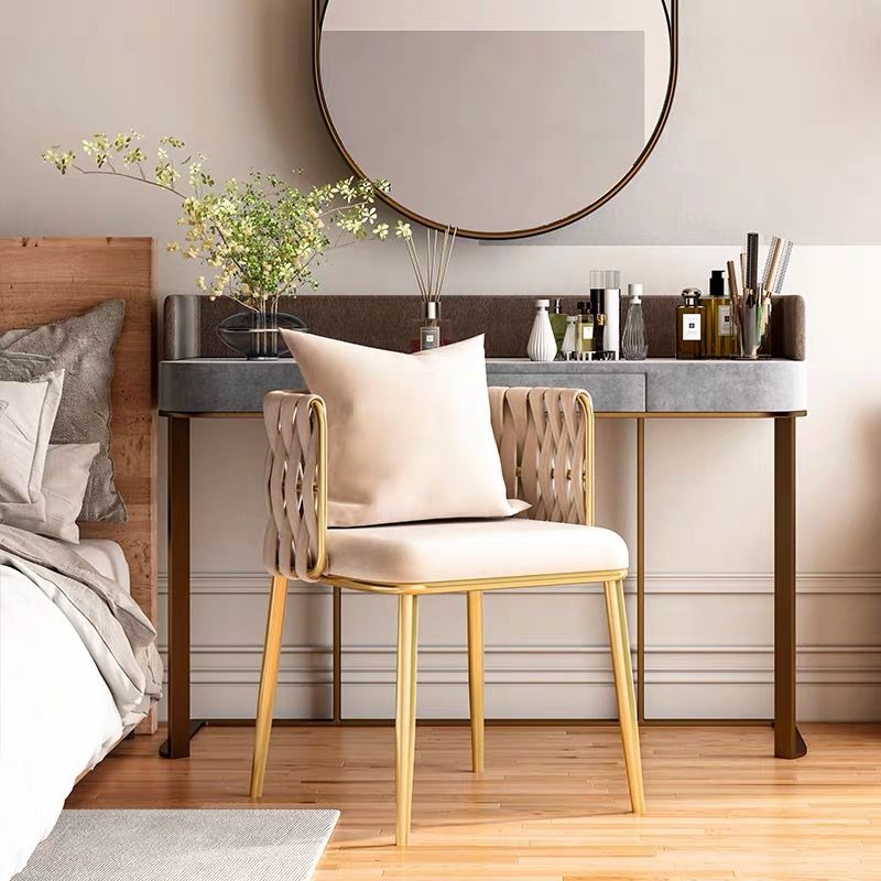 Chaises à dossier en baril rembourrées de style Glam, chaises de salle à manger en tissu de lin pour usage domestique