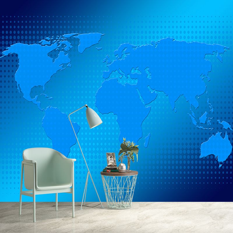 Blue Map Illustration Mural Contemporary Wall Decoration for Living Room