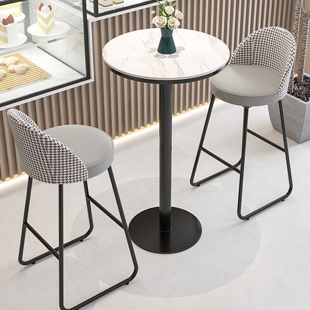 Industrial Metal Bar Table 23.6" Round Faux Marble Top Pedestal Bistro Table for Cafe