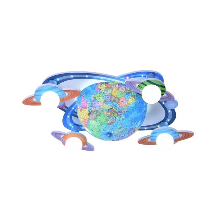 Houten bol plafondmontage licht vier hoofden moderne plafondarmatuur in blauw voor babykamer