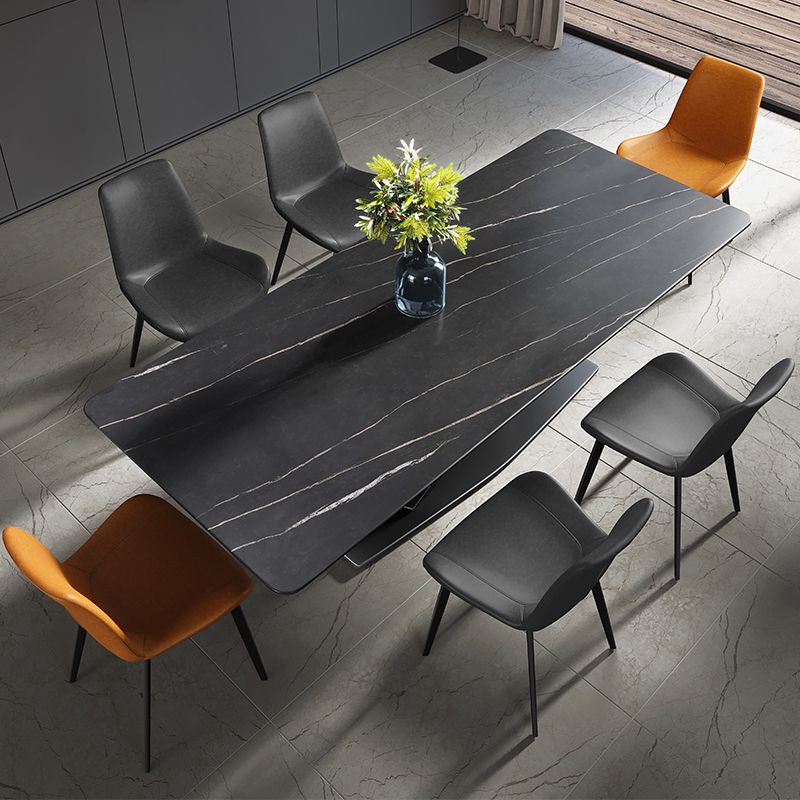 Modern Sintered Stone Rectangular DiningTable with Metal Base Black TableSet for Home