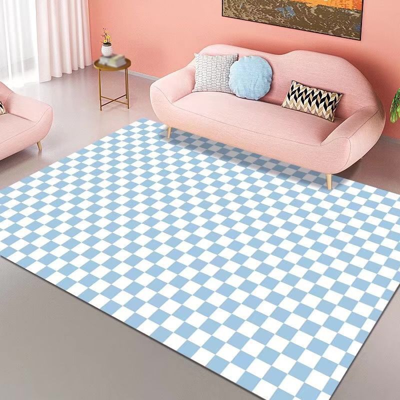 Blue Nordic Rug Polyester Check Area Rug Stain Resistant Rug for Living Room