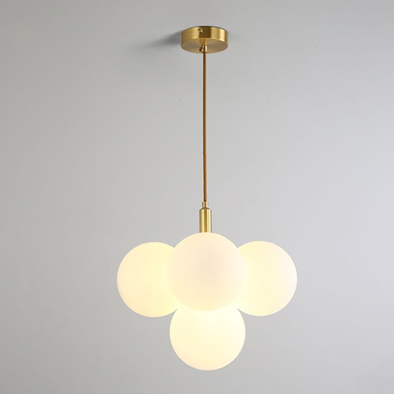 5 Heads Globe Suspension Light Simple Style Brass White Glass Chandelier
