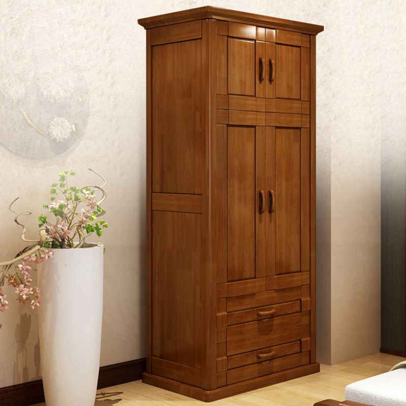 Modern Wardrobe Armoire Solid Wood Wardrobe Cabinet with Doors and Drawer