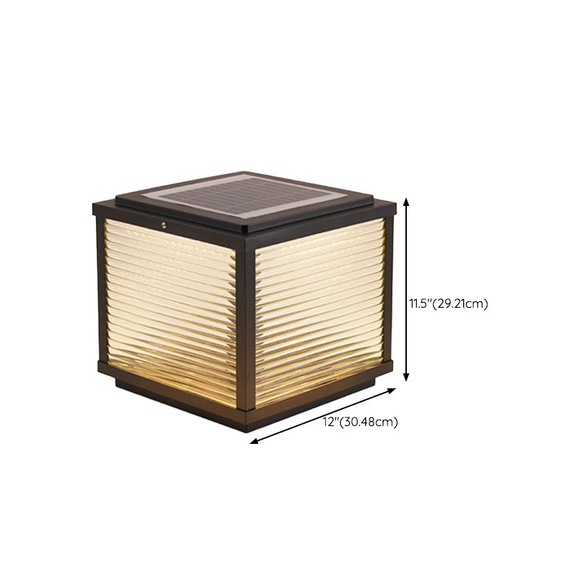 Rectangular Shape Metal Solar Pillar Lamp Modern Style 1 Light Outdoor Lights in Black