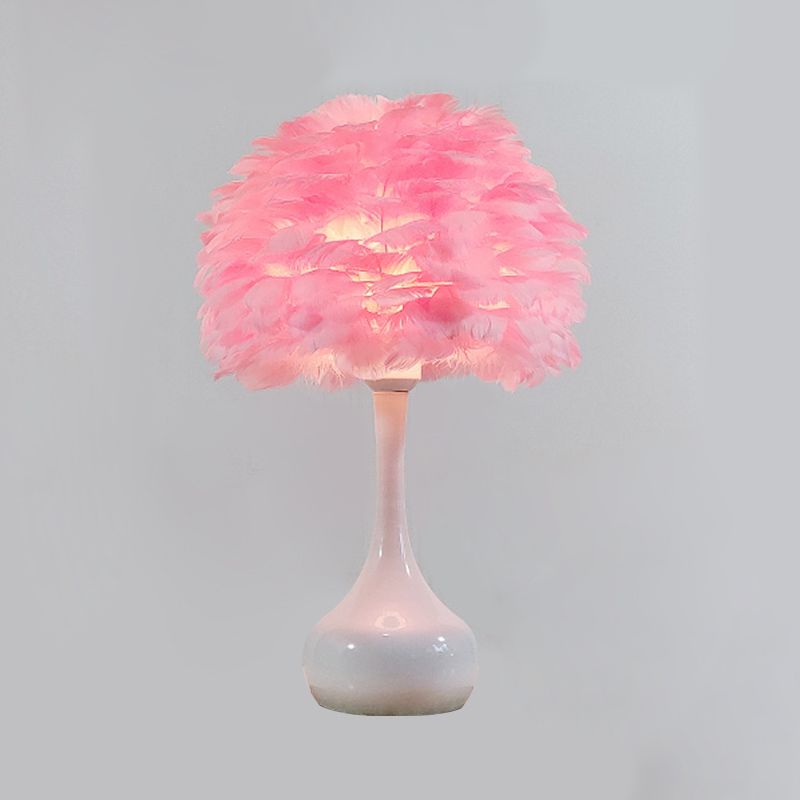 Lampada notturna a cupola in piuma d'oca naturale Lampada da tavolo moderna a 1 lampadina grigia/bianca/rosa con base a goccia