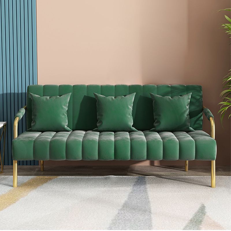 Velvet Recessed Arm Sofa Contemporary Standard Sofa with Sewn Pillow Back