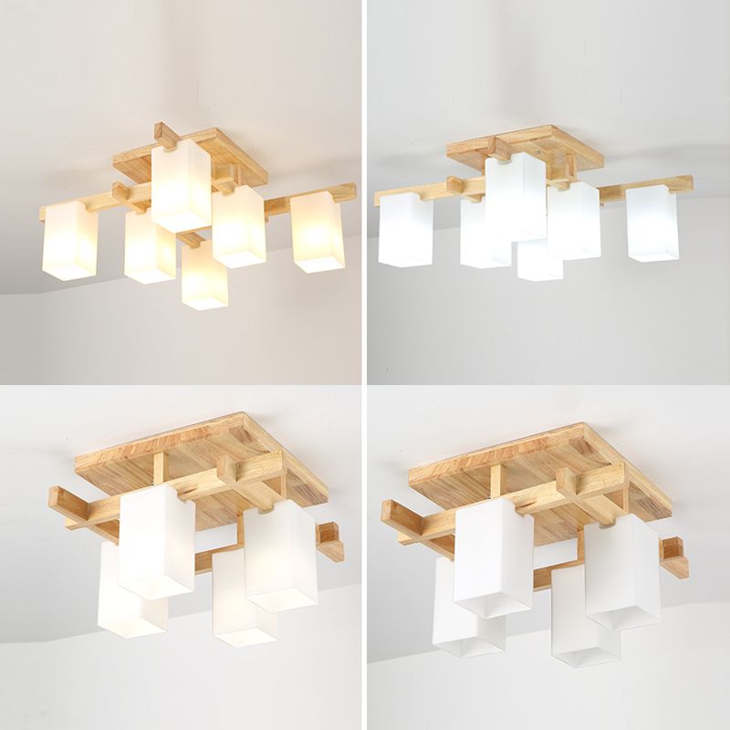 Plafonnier Semi-encastré géométrique en verre, plafonnier en bois de Style concis moderne pour salon