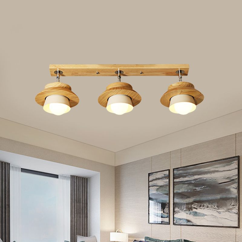 Dual Cap Shade Swivelable Flush Mount Nordic Wooden 3 - Light White Semimassimale Lampada per Sailing Room