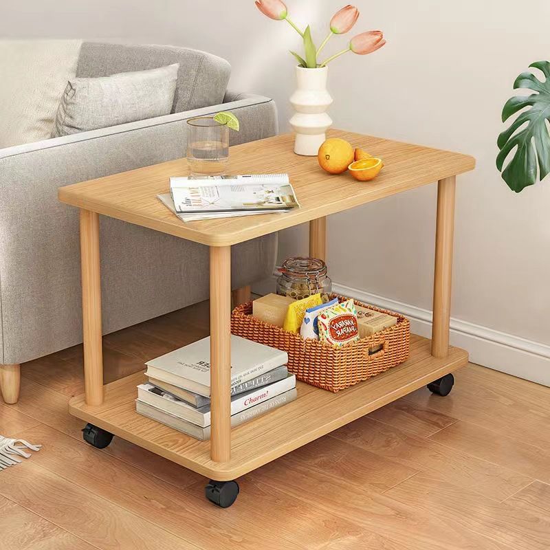 Scandinavian Wood 4 Legs Side Table Natural/White End Table with Casters