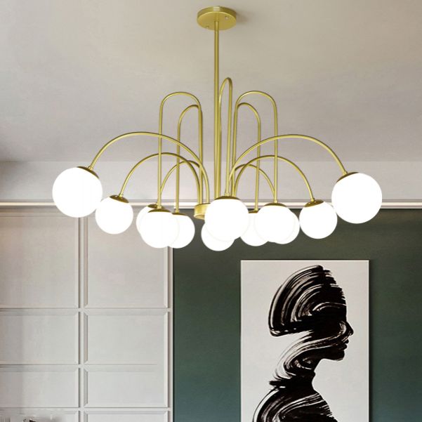 Modern Metal Chandelier Light Globe Multi-Head Pendant Lamps with Glass Shade