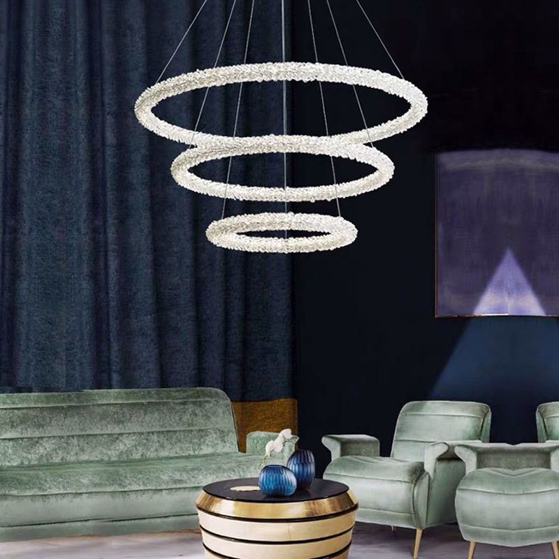 Ultra-modern Circle Chandelier Lamp Crystal Hanging Pendant Lights for Restaurant