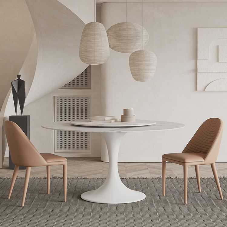 Modern Round Dinette Set 1/3/4/5/7 Pieces Dining Table Set with White Sintered Stone Top