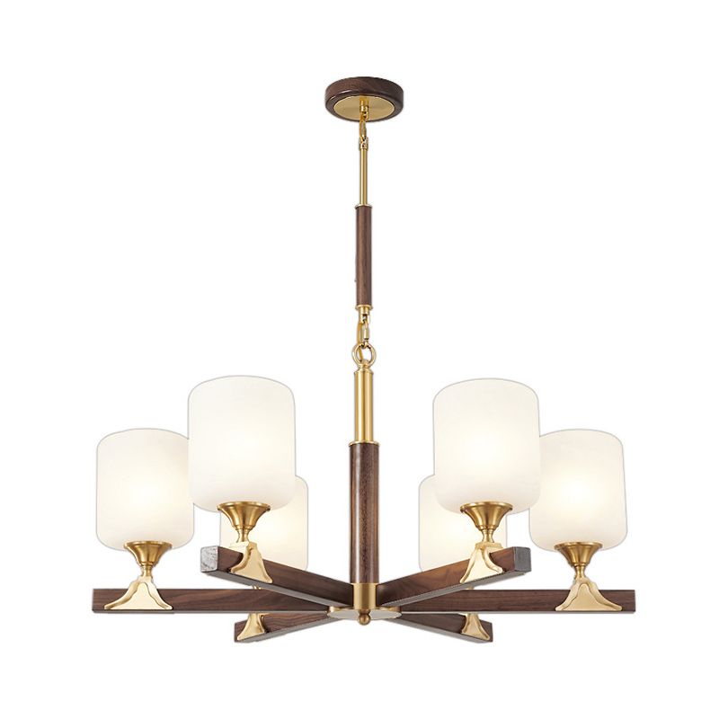 Contemporary Cylinder Chandelier Pendant Light Wood Suspension Pendant Light for Living Room