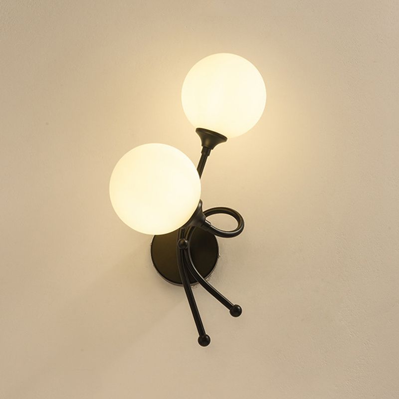 Modern Style Globe Shade Wall Light Glass 2 Lights Sconces for Bedroom