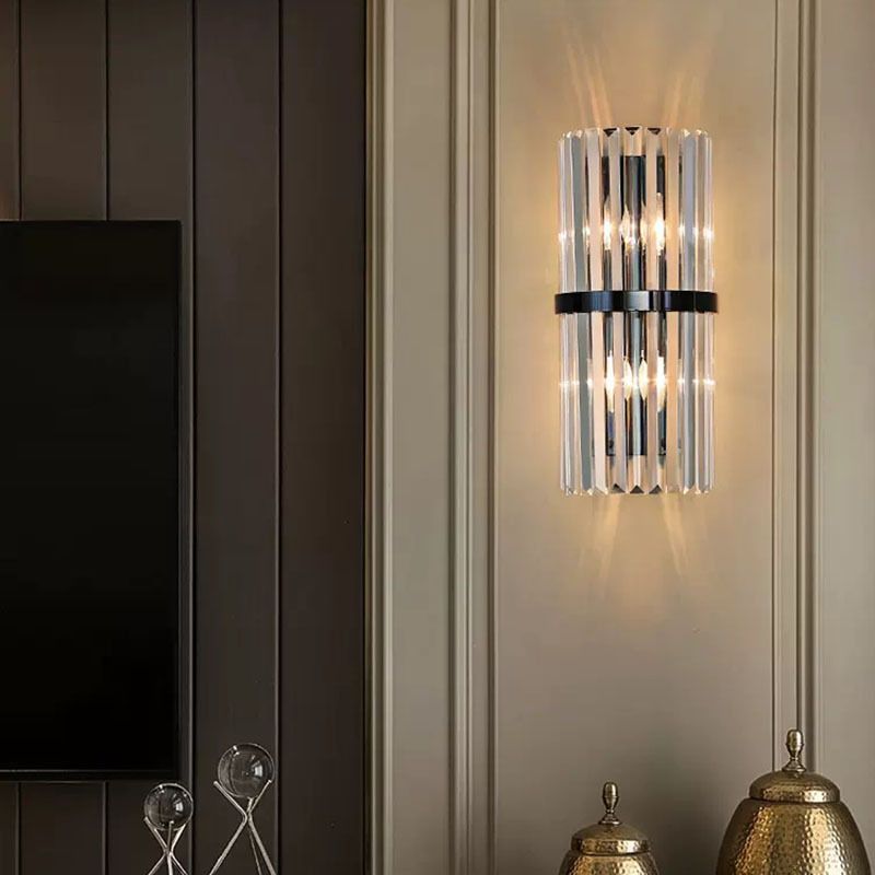 Crystal Half Cylinder Shape Wall Lighting Modern Style 2 Lights Wall Light Sconce