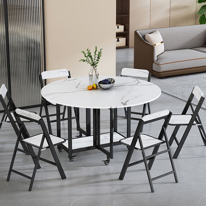 Folding Dining Table Faux Marble Dining Table with Black Frame