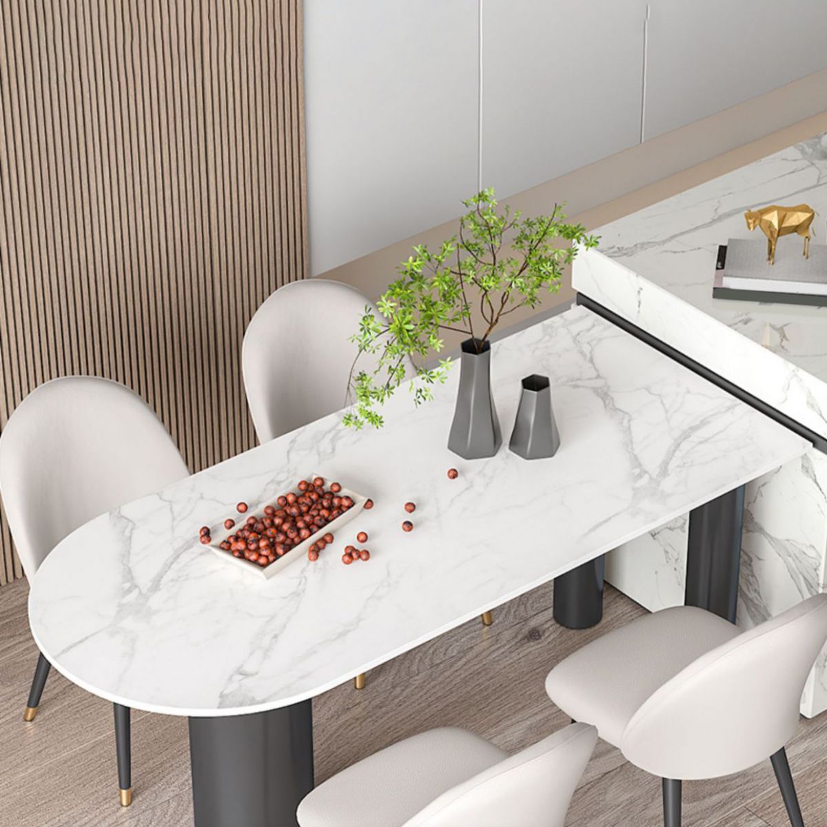 Glam Style Sintered Stone Dining Set Rectangle 1/4/5/6 Pieces Dining Set for Dining Areas