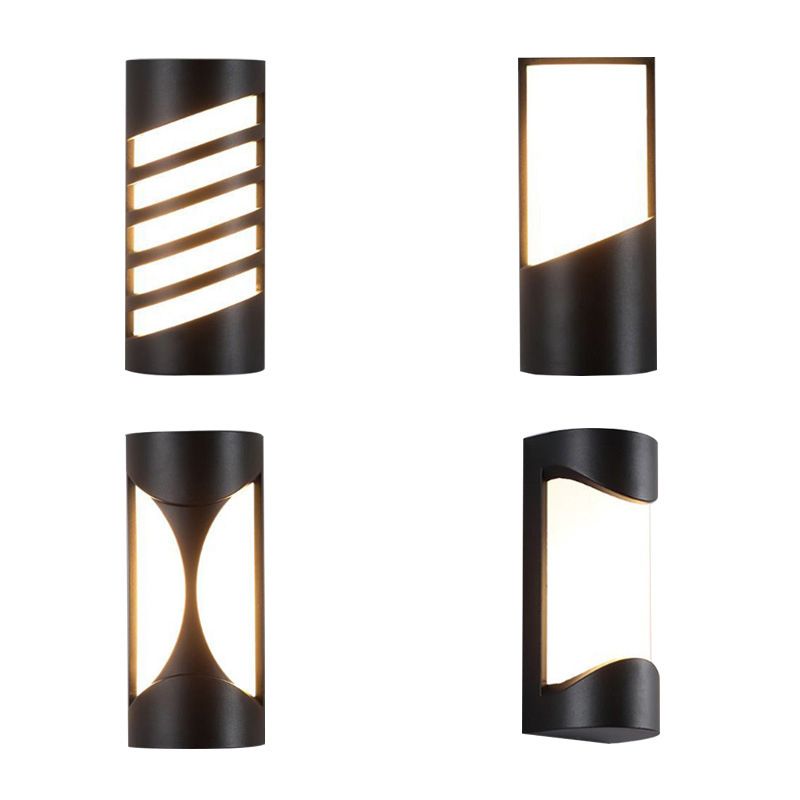 Cylindrical Outdoor Flush Mount Wall Sconce Metallic Modernist LED Wall Light in Black
