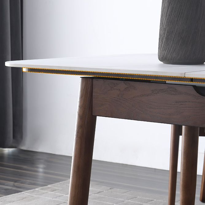 Rectangle Mid-Century Modern Dining Table White Sintered Stone Table with 4 Legs
