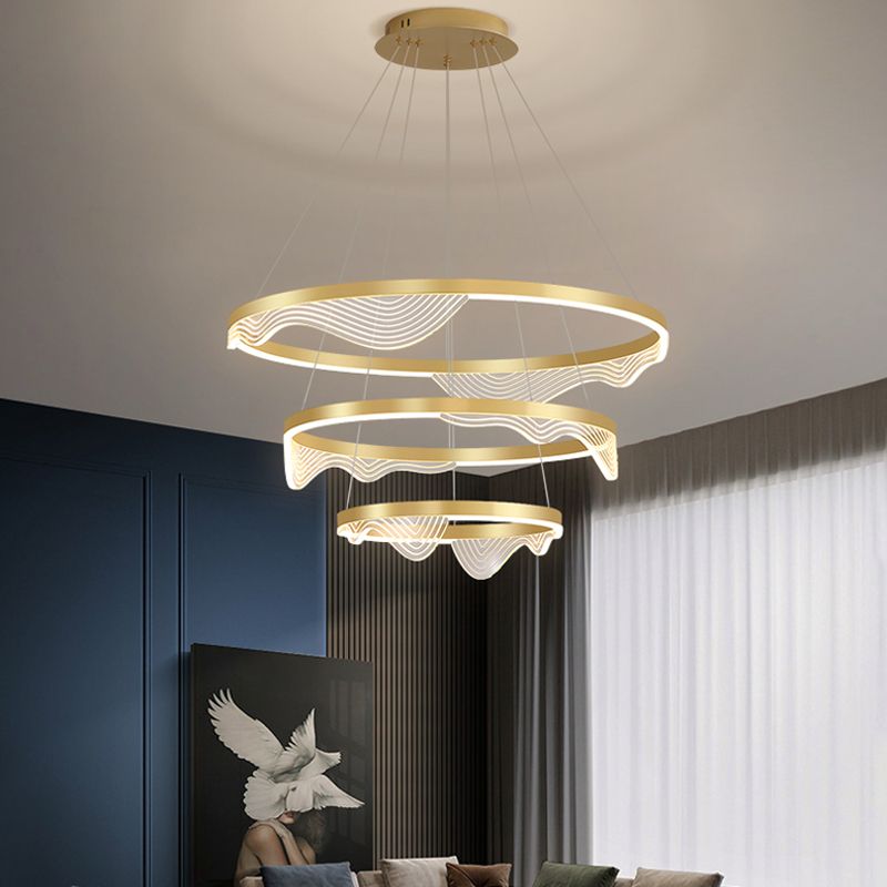 LED POST-MODERN HED sospeso Gold a sospensione 2/3 a livello Wavy-bordo lampadario rotondo con ombra acrilica