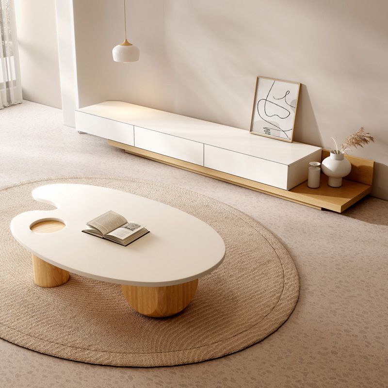 Solid Wood Coffee Table Modern Natural & White Geometric Cocktail Table
