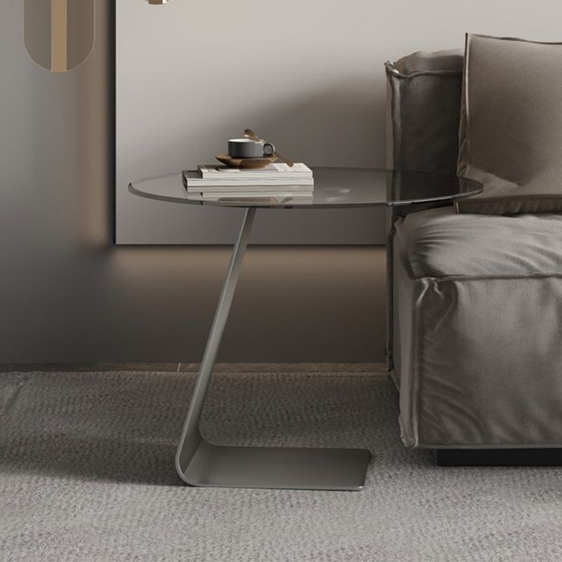 Mid-Century C  Shape Base Round GlassSide Table Luxurious Pedestal End Table