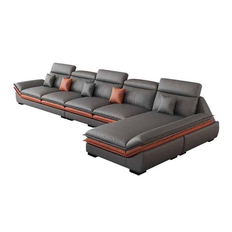 Contemporary Sewn Pillow Back Sofa & Chaise 37.4" H Pillow Top Sofa, Grey Faux Leather