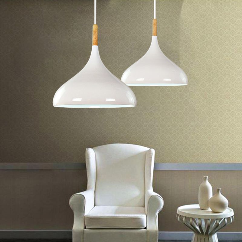 Modern Wooden Top Pendant Light, Minimalist Teardrop Shade Hanging Lamp for Living Room Bedroom