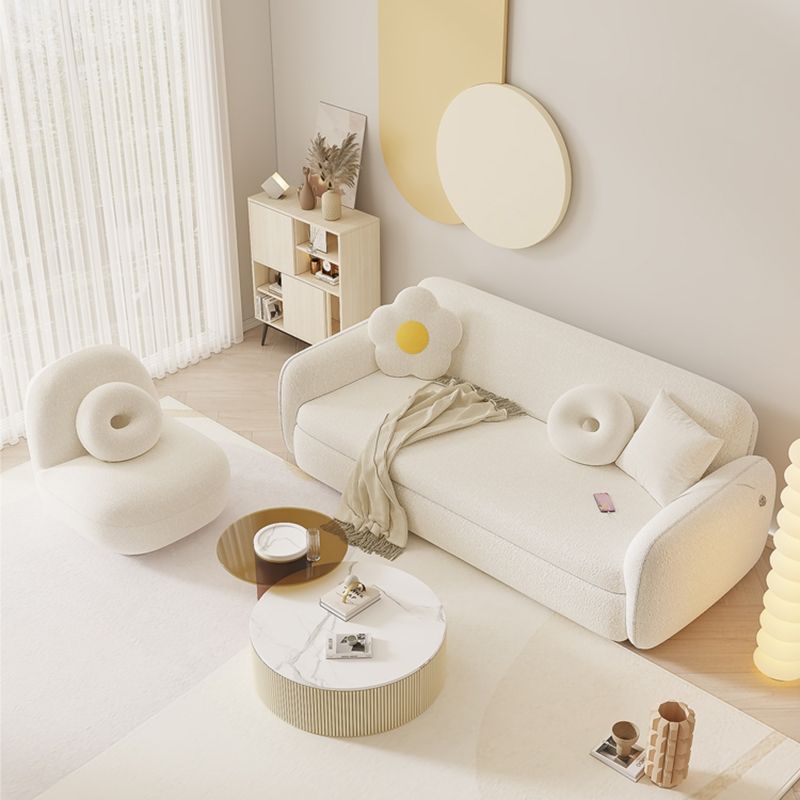 Scandinavian Futon Sleeper Sofa Bed Wooden and Fabric Convertible Sofas in White