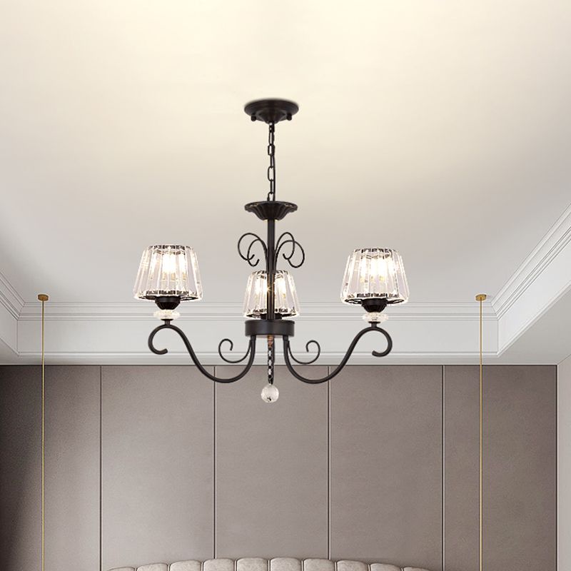 Conische kroonluchter verlichtingsarmatuur Vintage Crystal Prisms 3/6/8 Heads Black Suspension Lighting met scrollarm